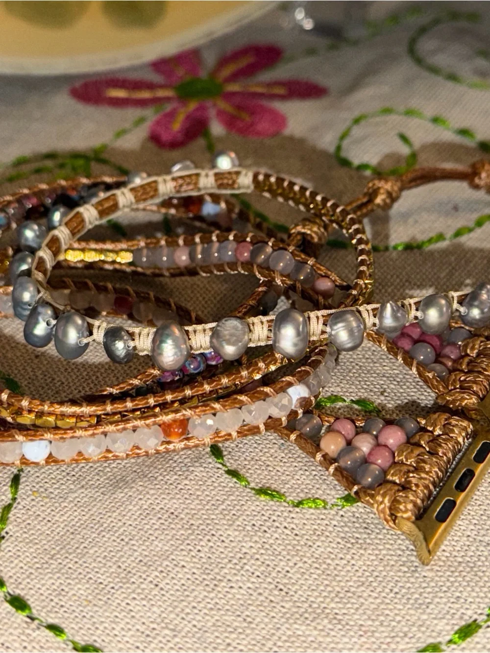 Handcrafted Multi Pinks and Gold Beaded Wrap Bracelet